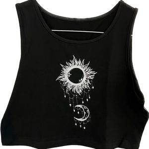 Black Twinkle Moon & Sun Design Top